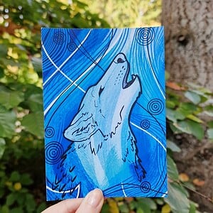 Blue Wolf A6 Kaart, Blauwe Wolf Illustratie