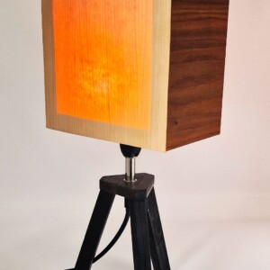 Fineerlamp op een zwarte houten voet