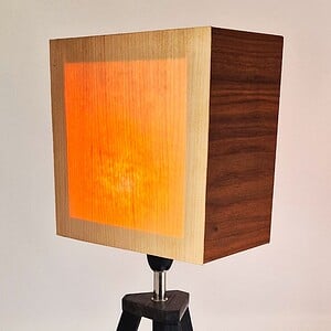 Fineerlamp op een zwarte houten voet