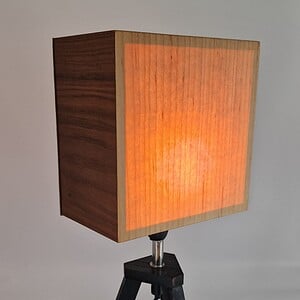 Fineerlamp op een zwarte houten voet