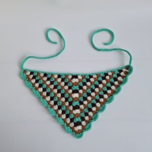 Gehaakte bandana | Turquoise, karamelbruin, crème en donkerbruin