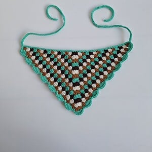 Gehaakte bandana | Turquoise, karamelbruin, crème en donkerbruin