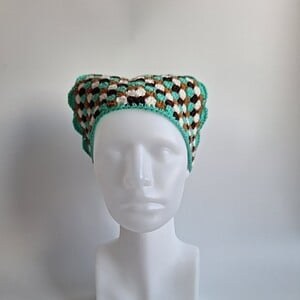 Gehaakte bandana | Turquoise, karamelbruin, crème en donkerbruin