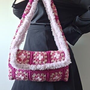 Gehaakte granny square tas | Roze