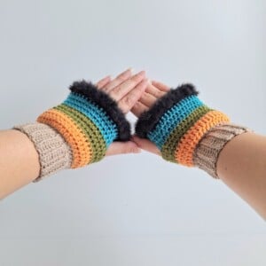 Gehaakte handschoenen - gehaakte vingerloze handschoenen | Beige, geel, groen, petrol en zwart