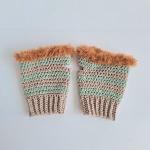 Gehaakte handschoenen - gehaakte vingerloze handschoenen | Beige, sagegroen en karamelbruin