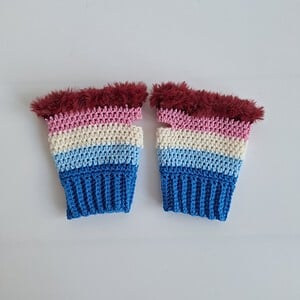 Gehaakte handschoenen - gehaakte vingerloze handschoenen | Blauw, lichtblauw, crème, lichtroze en wijnrood