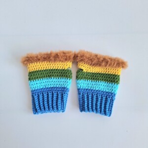 Gehaakte handschoenen - gehaakte vingerloze handschoenen | Blauw, turquoise, groen, geel en bruin