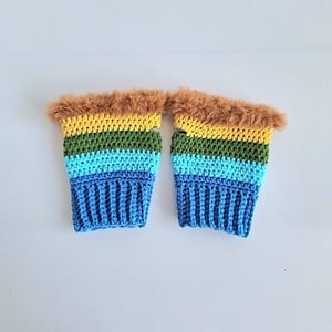 Gehaakte handschoenen - gehaakte vingerloze handschoenen | Blauw, turquoise, groen, geel en bruin