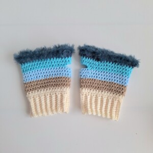 Gehaakte handschoenen - gehaakte vingerloze handschoenen | Crème, beige, lichtblauw, turquoise en denimblauw