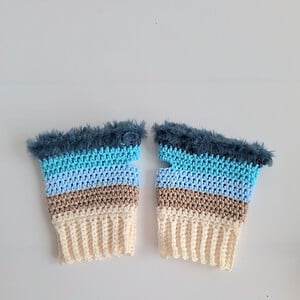 Gehaakte handschoenen - gehaakte vingerloze handschoenen | Crème, beige, lichtblauw, turquoise en denimblauw