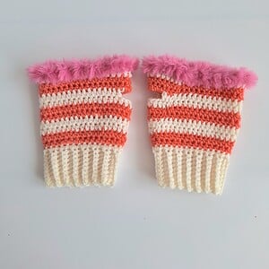 Gehaakte handschoenen - gehaakte vingerloze handschoenen | Crème, koraaloranje en Barbie roze