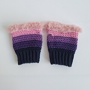 Gehaakte handschoenen - gehaakte vingerloze handschoenen | Donkerblauw, paars en lichtroze