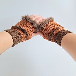 Gehaakte handschoenen - gehaakte vingerloze handschoenen | Donkerbruin en karamelbruin