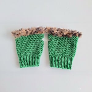 Gehaakte handschoenen - gehaakte vingerloze handschoenen | Groen en bruin gemêleerd