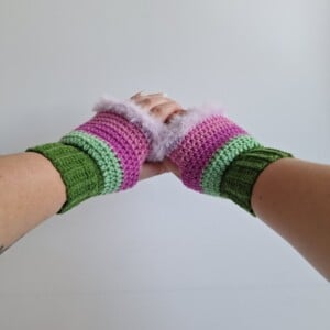 Gehaakte handschoenen - gehaakte vingerloze handschoenen | Groen, mintgroen, lavendel, Barbie roze en lila