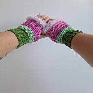 Gehaakte handschoenen - gehaakte vingerloze handschoenen | Groen, mintgroen, lavendel, Barbie roze en lila