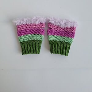 Gehaakte handschoenen - gehaakte vingerloze handschoenen | Groen, mintgroen, lavendel, Barbie roze en lila