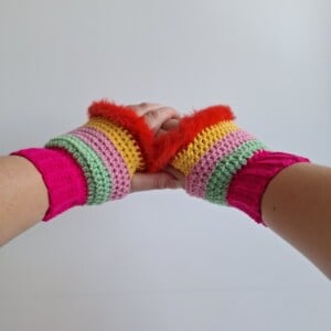 Gehaakte handschoenen - gehaakte vingerloze handschoenen | Knalroze, mintgroen, lichtroze, geel en rood