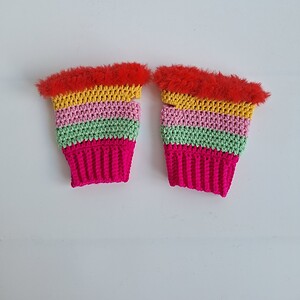Gehaakte handschoenen - gehaakte vingerloze handschoenen | Knalroze, mintgroen, lichtroze, geel en rood