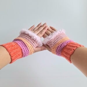 Gehaakte handschoenen - gehaakte vingerloze handschoenen | Koraaloranje, lavendel, perzik en poederroze