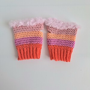 Gehaakte handschoenen - gehaakte vingerloze handschoenen | Koraaloranje, lavendel, perzik en poederroze