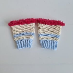 Gehaakte handschoenen - gehaakte vingerloze handschoenen | Lichtblauw, crème en knalroze