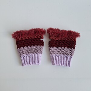 Gehaakte handschoenen - gehaakte vingerloze handschoenen | Lila, taupe en wijnrood