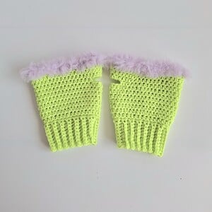 Gehaakte handschoenen - gehaakte vingerloze handschoenen | Limoengroen en lila