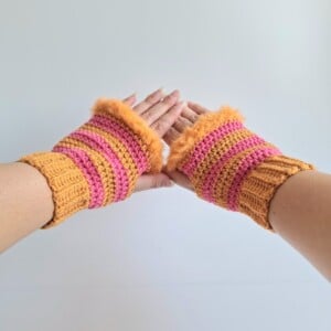 Gehaakte handschoenen - gehaakte vingerloze handschoenen | Oranje en roze