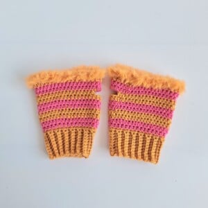 Gehaakte handschoenen - gehaakte vingerloze handschoenen | Oranje en roze