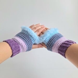 Gehaakte handschoenen - gehaakte vingerloze handschoenen | Paars, lila, denimblauw en lichtblauw