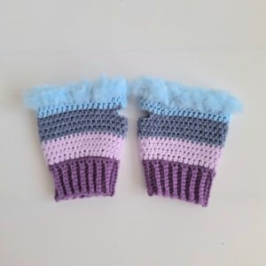 Gehaakte handschoenen - gehaakte vingerloze handschoenen | Paars, lila, denimblauw en lichtblauw