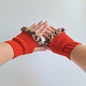 Gehaakte handschoenen - gehaakte vingerloze handschoenen | Rood en bruin gemêleerd