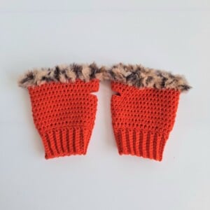 Gehaakte handschoenen - gehaakte vingerloze handschoenen | Rood en bruin gemêleerd