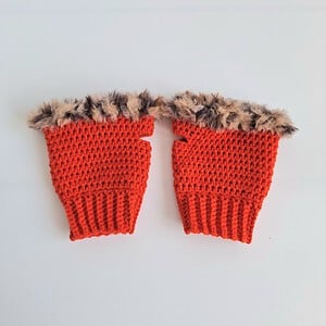 Gehaakte handschoenen - gehaakte vingerloze handschoenen | Rood en bruin gemêleerd