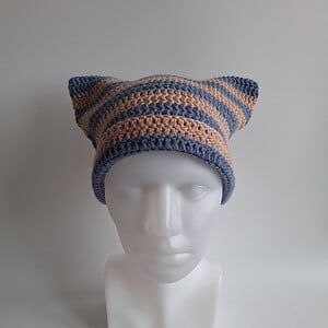 Gehaakte muts | Denimblauw en oudroze