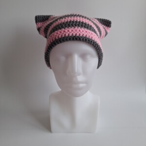 Gehaakte muts | Lichtroze en donkergrijs