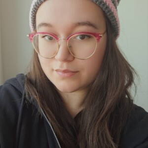 Gehaakte muts | Lichtroze en donkergrijs