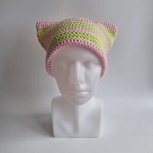 Gehaakte muts | Lichtroze en limoengroen