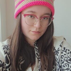 Gehaakte muts | Neon roze en beige