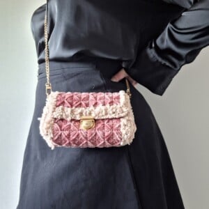 Geweven crossbody tas | Mauve en beige