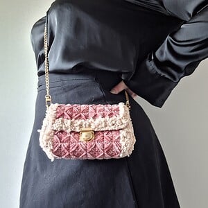 Geweven crossbody tas | Mauve en beige
