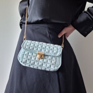 Geweven crossbody tas | Mintgroen en goud