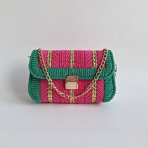 Geweven crossbody tas | Roze, groen en goud