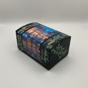 Handgedecoreerde bamboe sieradendoos ‘Amsterdamse grachtenpandjes’