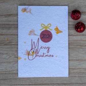 Kerstkaart op bloeipapier - Kerstbal in rode kleuren