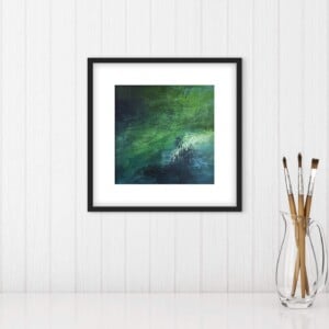 Landschapschilderij Groen & Donkerblauw – Acryl op Hout 32x32cm – ‘Forest Depth’