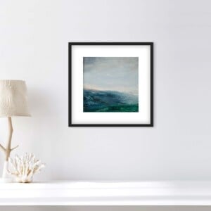 Landschapschilderij Lichtblauw & Turquoise – Acryl op Hout 32x32cm – ‘Silent Morning’