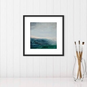 Landschapschilderij Lichtblauw & Turquoise – Acryl op Hout 32x32cm – ‘Silent Morning’